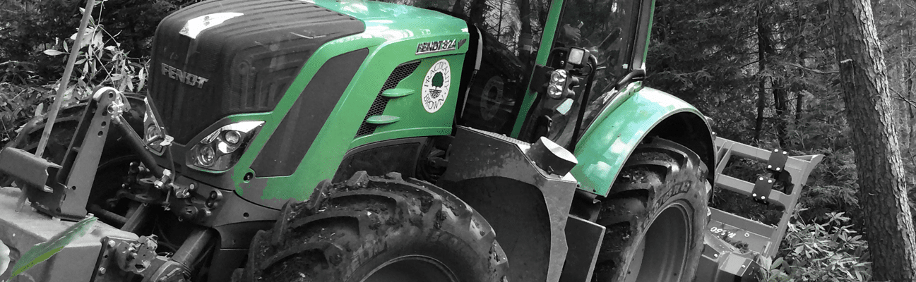 A close up image of our tree mulcher at work in the forest